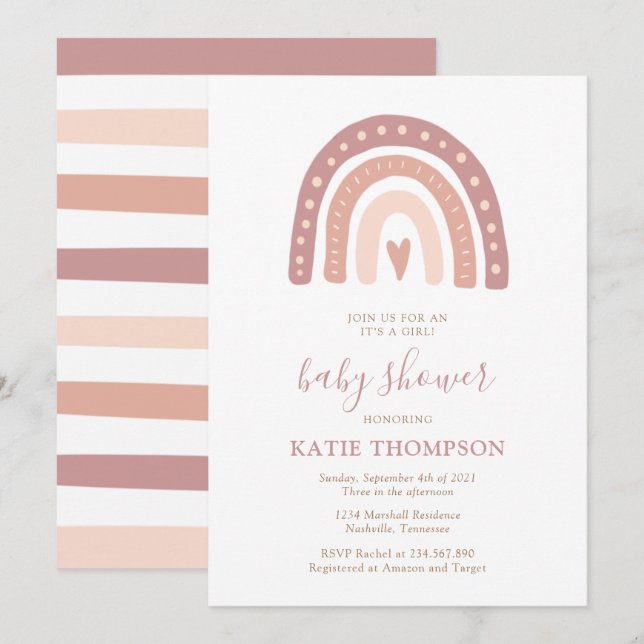 Convites Arco-Íris Rosa Esbranquiçado É um Chá de fraldas R (Frente/Verso)