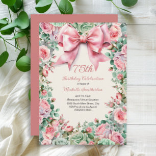 Convites Arco-íris Rosa Laço Verde Menta Floral 75º Anivers