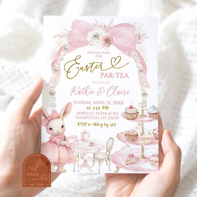 Convites Arco-íris Rosa Pérola Coquette Páscoa Par Tea (Criador carregado)