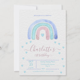 Convites Arco-Íris Roxo Azul Qualquer Aniversário