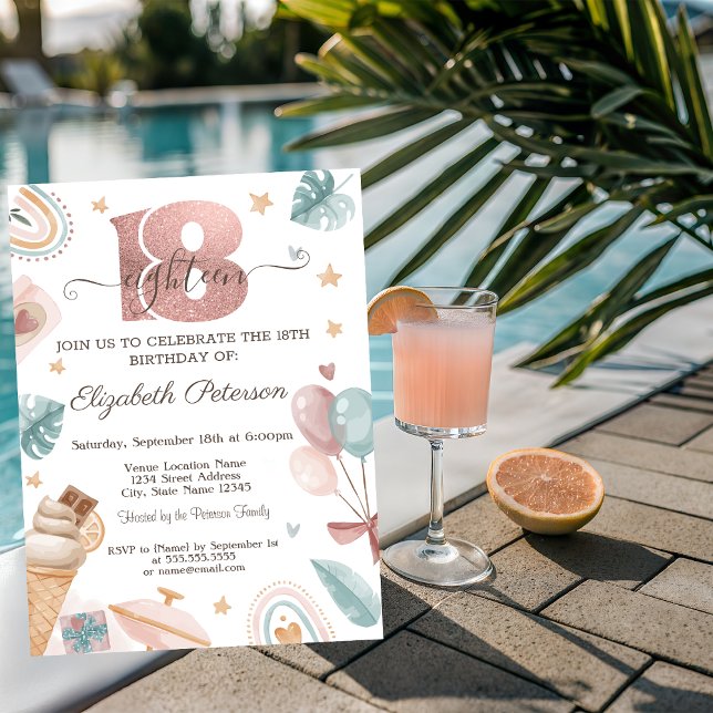Convites Arco-íris,Sorvete,Balões Verão 18, Aniversário (Criador carregado)