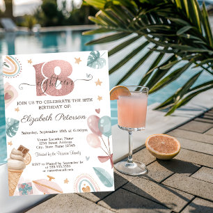 Convites Arco-íris, Sorvete, Balões Verão Aniversário de 18