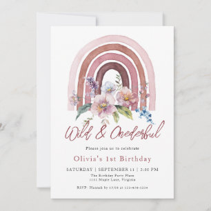 Convites Arco-íris Wildflower primeiro aniversario
