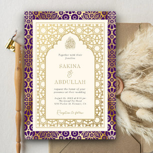 Convites Arco Islâmico Roxo e Marfim Casamento Muçulmano