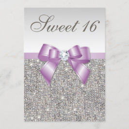 Convites Arco Lilac Faux Sequins de Prata Sweet 16