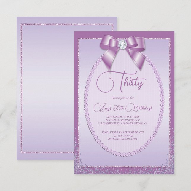 Convites Arco Lilac Jewel Elegante e aniversário Glitter (Frente/Verso)