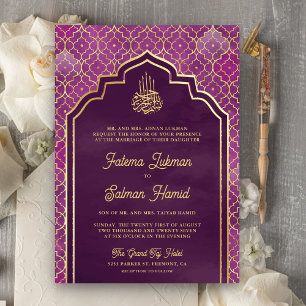 Convites Arco Marroquino Muçulmano Casamento Dourado Roxo