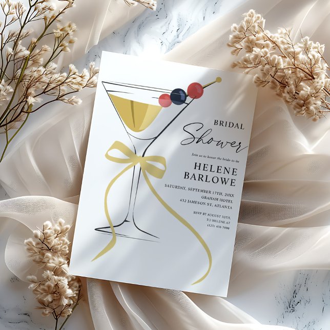 Convites Arco Martini Cocktail Chá de panela Elegante moder (Martini Cocktail Bow Modern Elegant Bridal Shower Invitation)