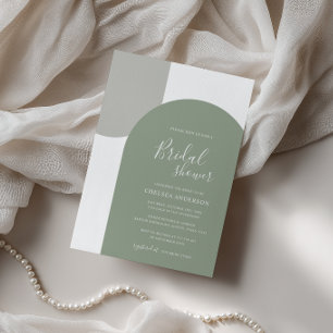 Convites Arco Minimal Elegante Boho Verde Sage Chá de Bebê 