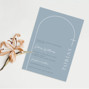 Convites Arco minimalista azul de batismo