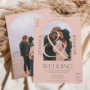 Convites Arco moderno de vassoura 2 fotos de casamento rosa