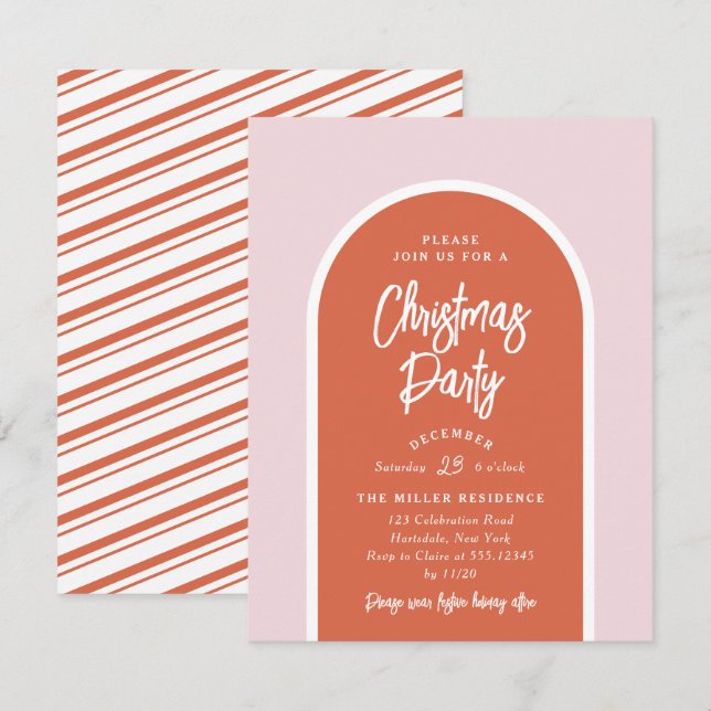 Convites Arco Moderno do Partido do Natal em Rosa e Vermelh (Frente/Verso)