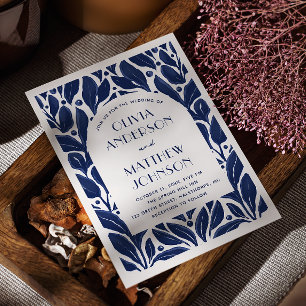 Convites Arco moderno elegante. Casamento floral azul marin