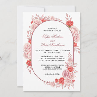 Convites Arco Moderno Rosa Floral Casamento