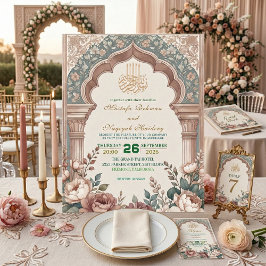 Convites Arco Mourisco com Creme de Peônia Casamento Islâmi