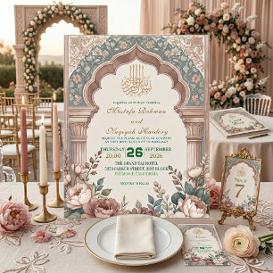 Convites Arco Mourisco com Creme de Peônia Casamento Islâmi