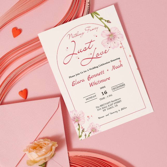 Convites Arco Nada Chique Apenas Amor Casamento (nothing fancy just love wedding invitations modern funny humor cute simple calligraphy typography )