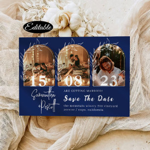 Convites Arco Navy Romântico Save The Date Colagem de Fotos