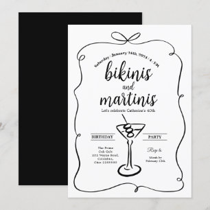 Convites Arco Negro Elegante Bikinis e Martinis Aniversário