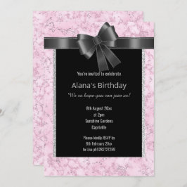 CONVITES ARCO NEGRO ELEGANTE MARBLE GLITTER PINK SILVER