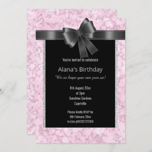CONVITES ARCO NEGRO ELEGANTE MARBLE GLITTER PINK SILVER