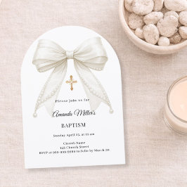 Convites Arco Pérolas de Marfim Menina Batismo Elegante