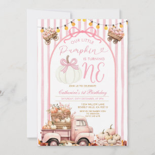 Convites Arco Pink Truck Pumpkin Strik primeiro aniversario