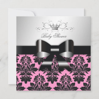Convites Arco Preto 311-Black Damask Rosa| Chá de fraldas