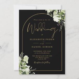 Convites Arco Preto e Dourado com Verde para Casamento com