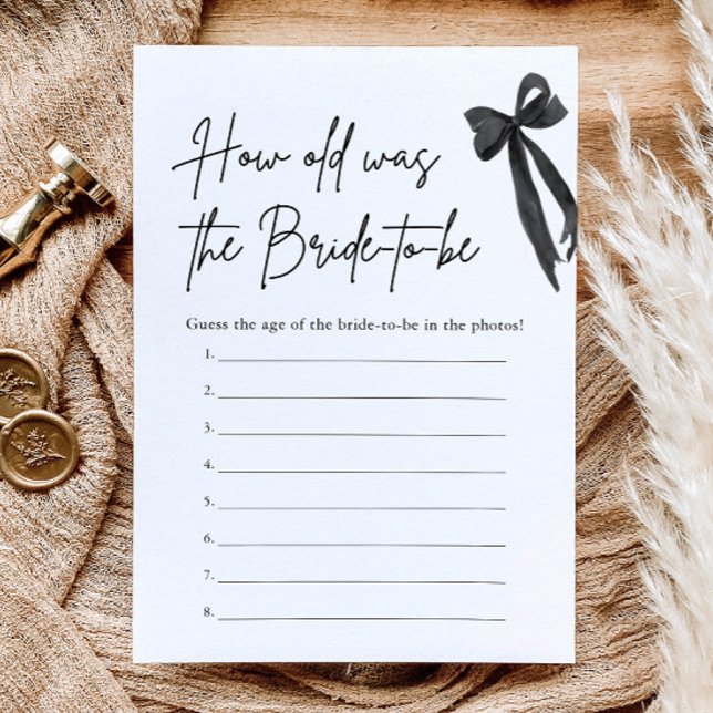 Convites Arco Preto Quantos Anos Tinha a Noiva Jogo de Chá  (Black Bow How Old Was the Bride Bridal Shower Game)