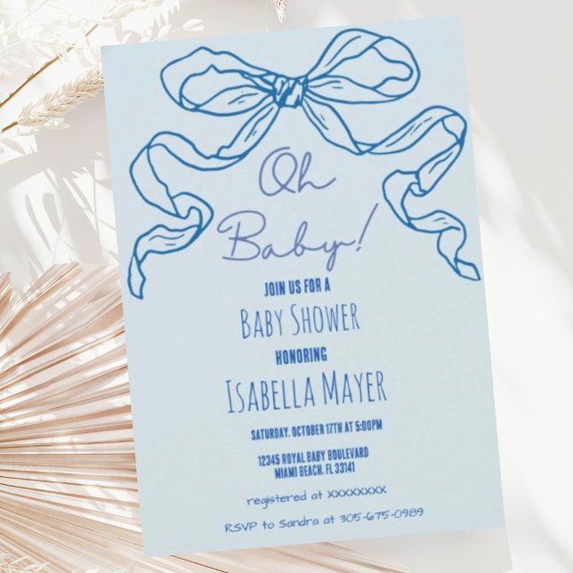 Convites Arco Retro Branco Azul Desenho De Mão Chá de frald (Criador carregado)