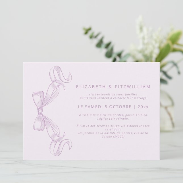 Convites Arco Romântico esboçado | Casamento Francês Lilac (Em pé/Frente)