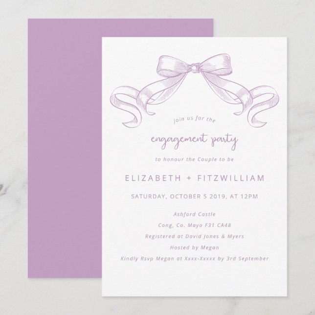 Convites Arco Romântico esboçado | Festa de noivado Lilac (Frente/Verso)