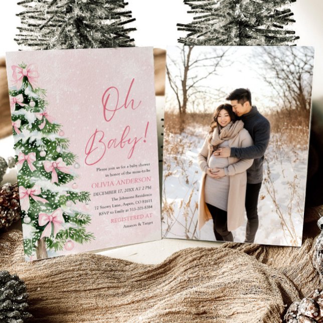 Convites Arco rosa Árvore de Natal Oh Chá de fraldas bebê (Criador carregado)