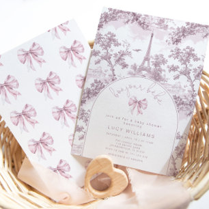 Convites Arco Rosa Bonjour Bebe  Chá de fraldas Francês