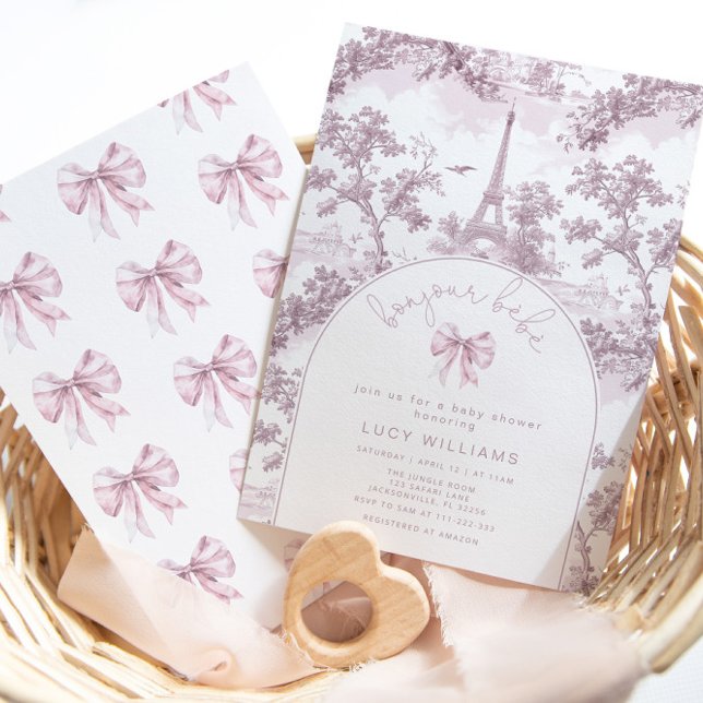 Convites Arco Rosa Bonjour Bebe  Chá de fraldas Francês (Criador carregado)