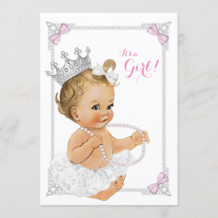 Convites Arco Rosa Chá de fraldas Pérola Princesa Ballerina