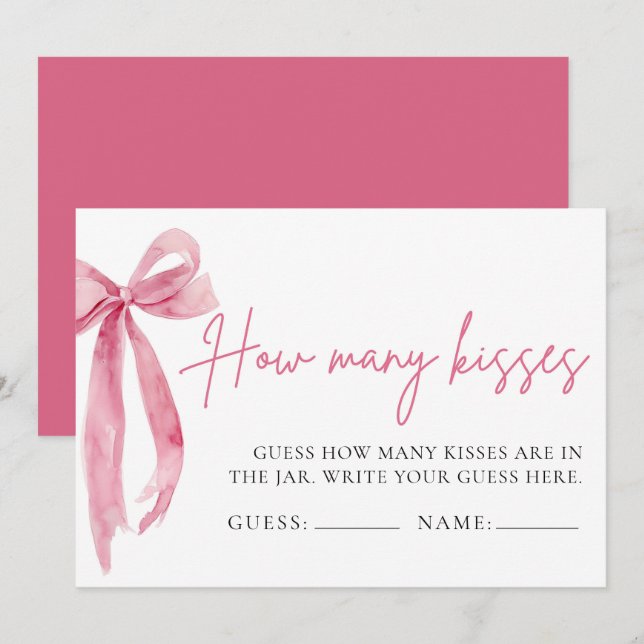 Convites Arco Rosa Choque Jogo Adivinhe Quantos Beijos (Frente/Verso)