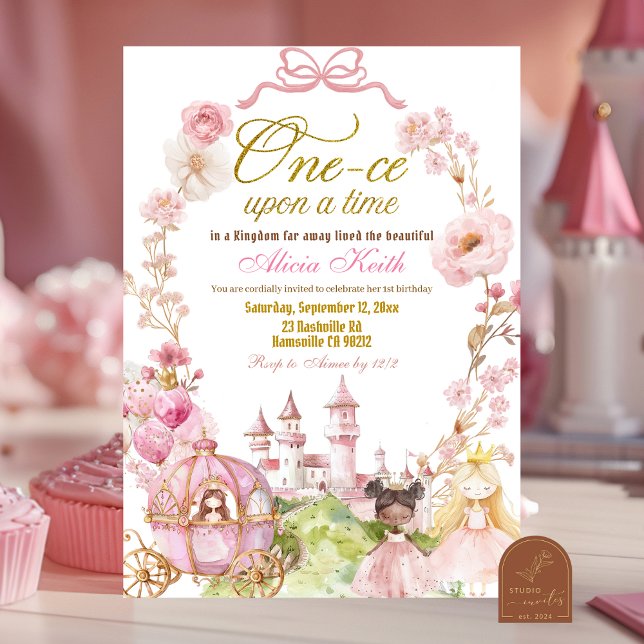 Convites Arco Rosa Coquete Princesa Reino Primeiro Aniversá (Criador carregado)