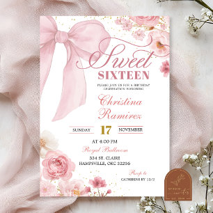 Convites Arco Rosa Coquette floral Doze Anos