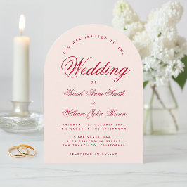 Convites Arco Rosa de Casamento Escrito Vermelho Caligrafia