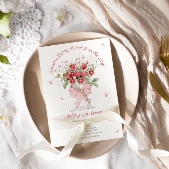 Convites Arco Rosa de Morango Chá de fraldas Floral (Criador carregado)