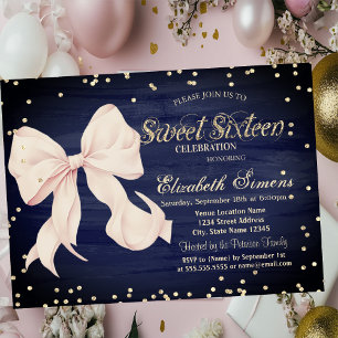 Convites Arco Rosa Diamantes Dourados Azul Marinho Sweet 16