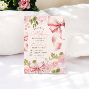 Convites Arco Rosa e Floral Pastel no Primeiro Aniversário