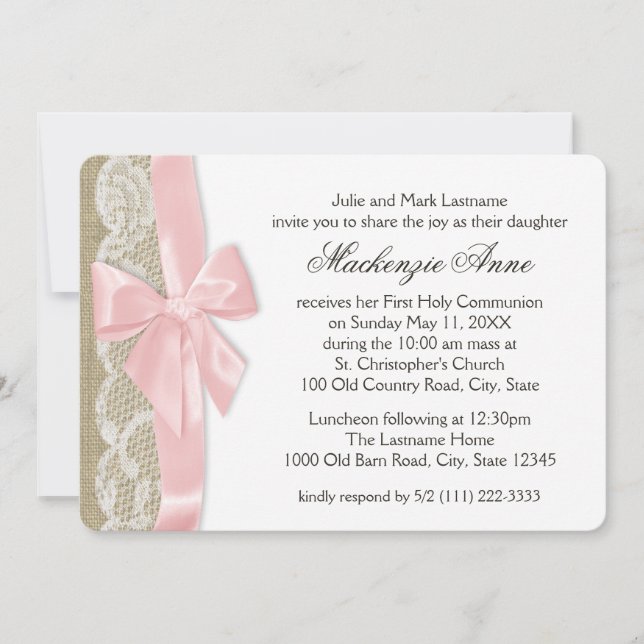 Convites Arco rosa e primeira comunhão de rendas (Frente)