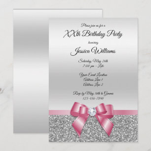 Convites Arco Rosa Elegante e Silver Glitter Aniversário