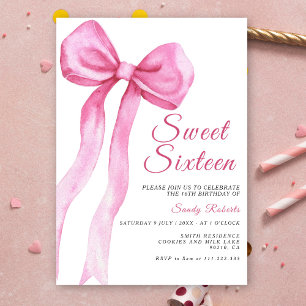 Convites Arco Rosa em Aquarela Aniversário de Sweet 16