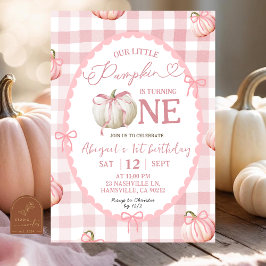 Convites Arco Rosa Gingham Pumpkin primeiro aniversario