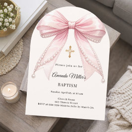 Convites Arco Rosa Marfim Pérolas Menina Elegante Batismo