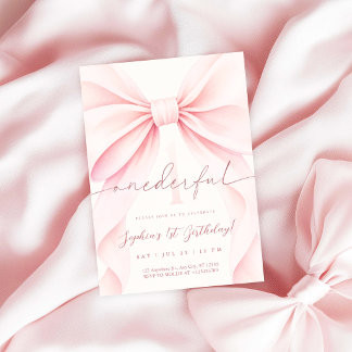 Convites Arco Rosa Menina Onederful Aniversário de 1 Ano